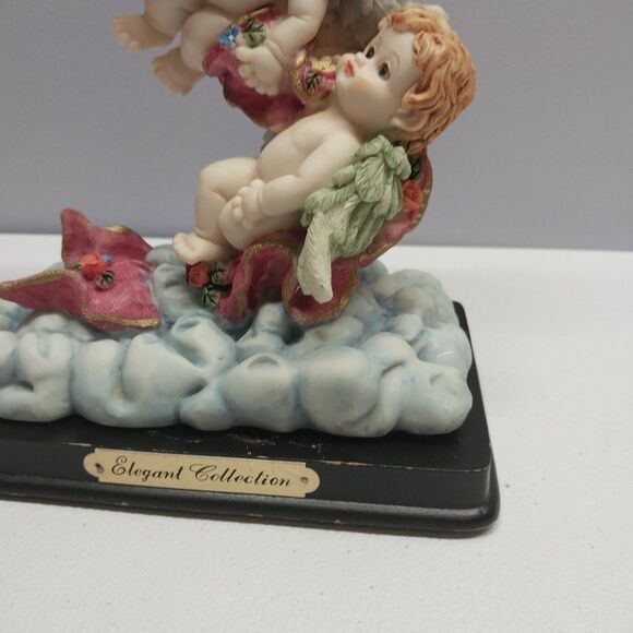 Vintage Elegant Collection Cherub Angel Mantle Clock Ribbon Hot Air Balloon Rare - Picture 3 of 16